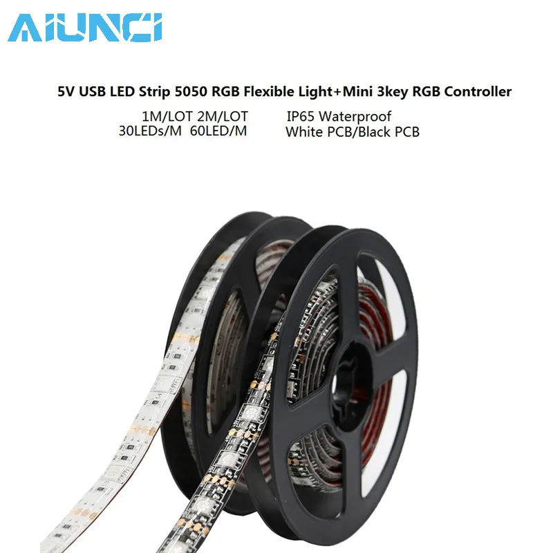 DC 5V USB LED Strip Waterproof RGB 5050 LED Lighting Flexible TV Backlight Tape Mini 3 Key Remote Controller 1m / 2m Set.
DC 5V USB LED Strip Waterproof RGB 5050 LED Lighting Flexible TV Backlight Tape Mini 3 Key Remote Controller 1m / 2m Set.