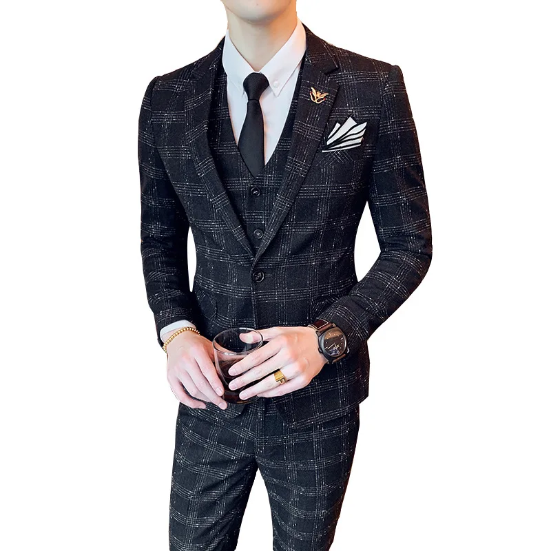 Ternos Masculinos British Style Men Black Plaid 3-piece Set Slim Male Wedding Blazer Jacket with Waistcoat and Trousers
Ternos Masculinos British Style Men Black Plaid 3-piece Set Slim Male Wedding Blazer Jacket with Waistcoat and Trousers
