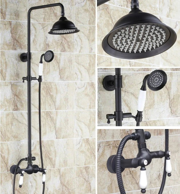 Black Oil Rubbed Brass Dual Ceramic Handle Bathroom 8 Inch Round Rain Shower Faucet Set Bath Mixer Tap Hand Shower mrs471
Black Oil Rubbed Brass Dual Ceramic Handle Bathroom 8 Inch Round Rain Shower Faucet Set Bath Mixer Tap Hand Shower mrs471