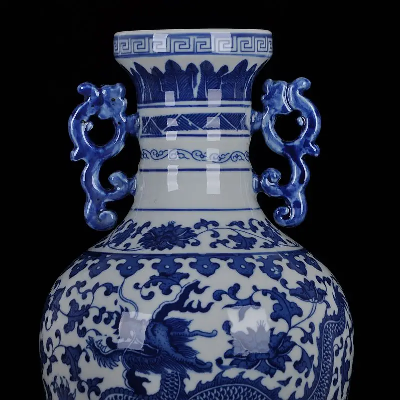 Jingdezhen ceramics ceramic blue and white dragon vase ornaments binaural living room decoration industrial equipment
Jingdezhen ceramics ceramic blue and white dragon vase ornaments binaural living room decoration industrial equipment
