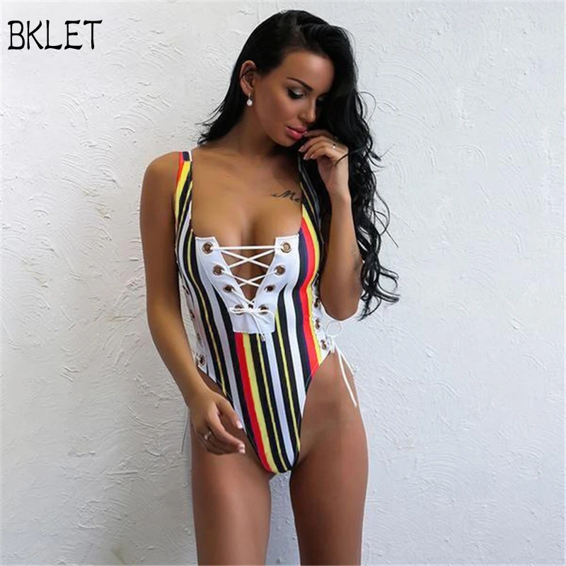2018 Women's Colorful Striped One Piece Swimsuit Bandage Halter Swimwear Bust Hollow Out Strap Biquini Sunbath Bathing Suit
2018 Women's Colorful Striped One Piece Swimsuit Bandage Halter Swimwear Bust Hollow Out Strap Biquini Sunbath Bathing Suit