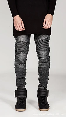 Джинсы мужские в стиле панк-рок, защита колена, штаны из денима для езды на мотоцикле, облегающие плиссированные байкерские джинсы, джоггеры, Черные Серые