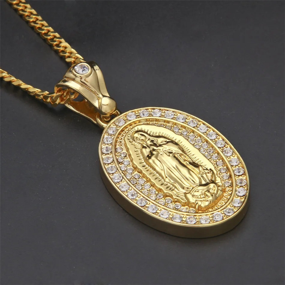 UWIN Iced Out Овальный Кулон Девы Марии мужские ювелирные изделия в стиле хип-хоп сплав