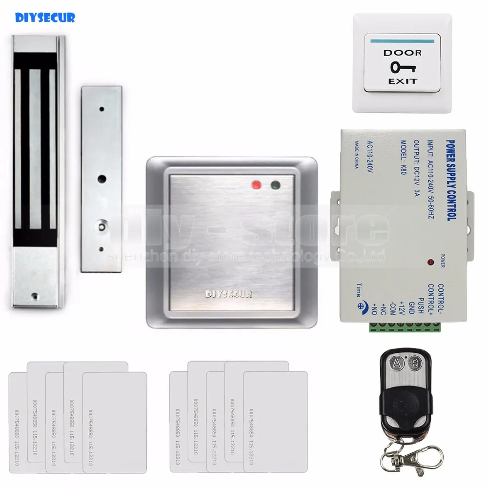 

DIYSECUR 280kg Magnetic Lock Waterproof Remote Control 125KHz Rfid ID Card Reader Without Keypad Access Control System