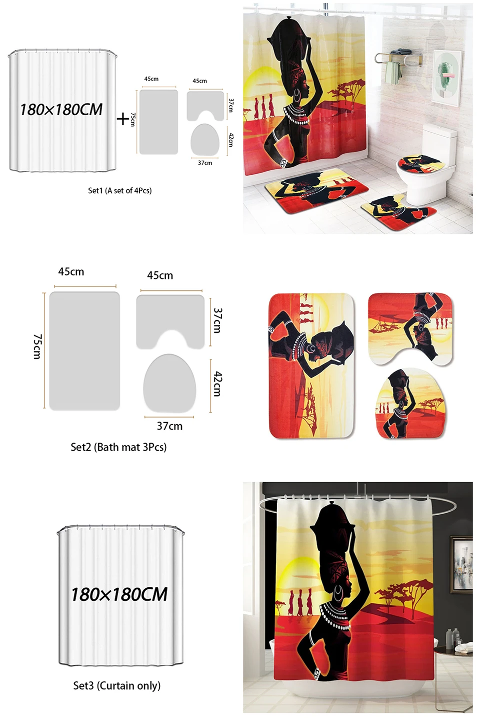African Girl Shower Curtain Bath Mat Toilet Food Pad Set Anti-slip Flannel Bath Mat Bathroom Carpet Bathroom Curtains With Hooks
African Girl Shower Curtain Bath Mat Toilet Food Pad Set Anti-slip Flannel Bath Mat Bathroom Carpet Bathroom Curtains With Hooks