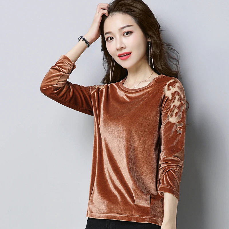 Spring Fall Casual Women Ladies Black Green Long Sleeve Hollow Out Velour Tee Shirt , Tees Tops For Woman , Female Velvet Shirts
Spring Fall Casual Women Ladies Black Green Long Sleeve Hollow Out Velour Tee Shirt , Tees Tops For Woman , Female Velvet Shirts