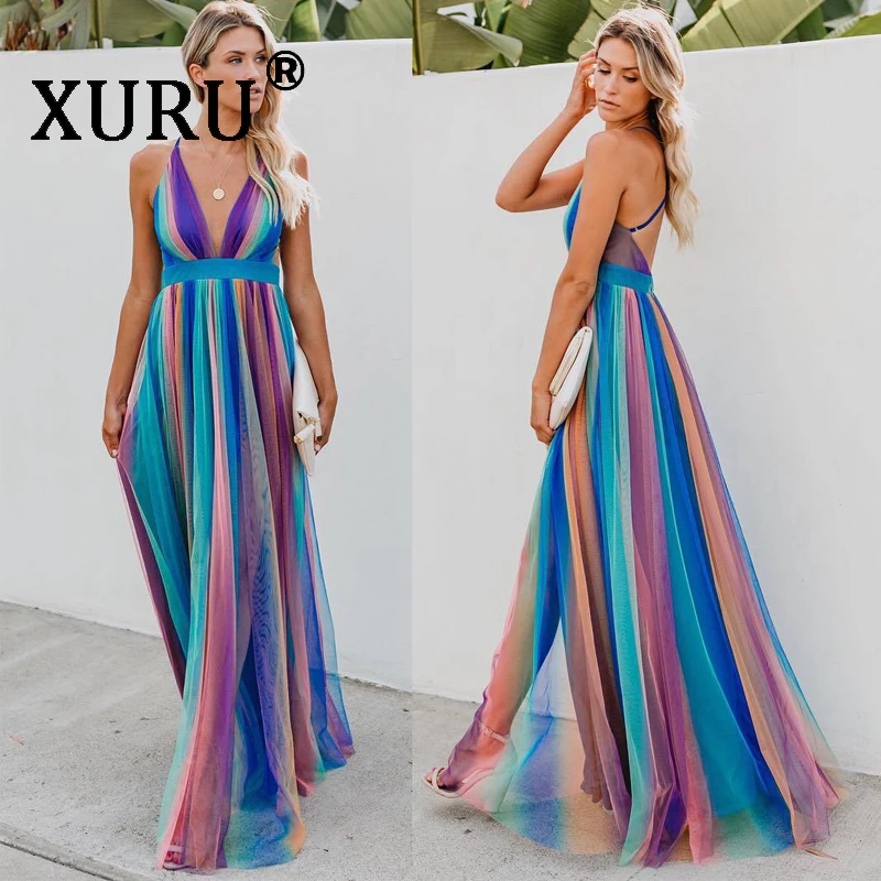 XURU Summer New Women's Chiffon Dress Print Sling Halter Sexy Dress Sleeveless Tie-dyed Striped Maxi Dress
XURU Summer New Women's Chiffon Dress Print Sling Halter Sexy Dress Sleeveless Tie-dyed Striped Maxi Dress