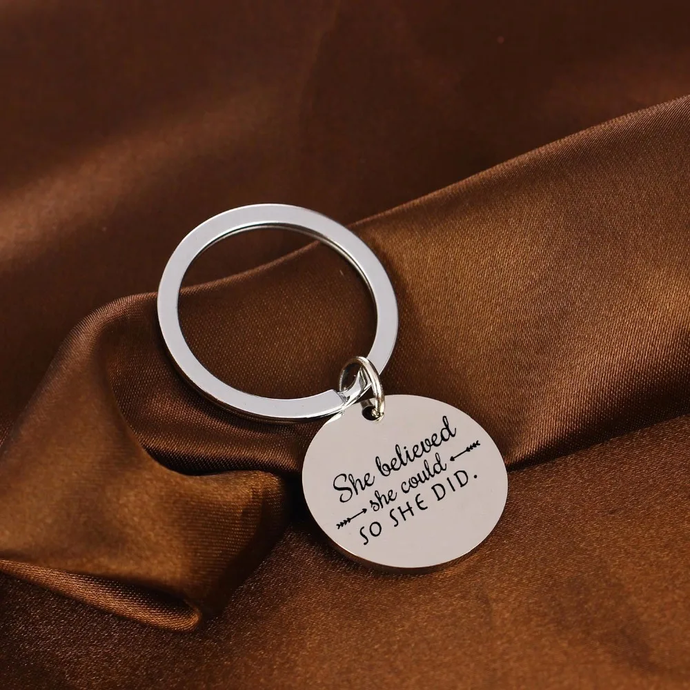 

She Believed She Could So She Did Keychain Stainless Steel Keyring For Women Men Boy Girl Key Chains Jewelry Inspirational Gifts