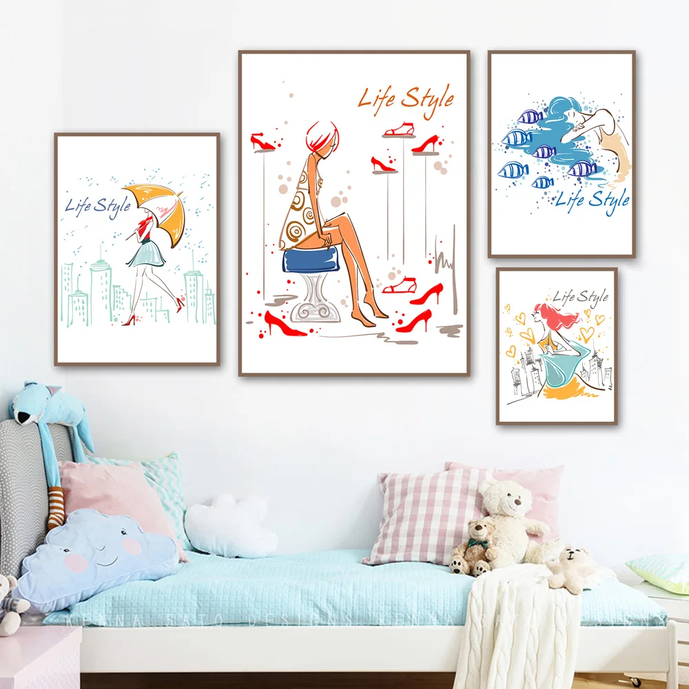 Cartoon Fashion Girl Fish Life Style Nordic Posters and Prints Wall Art Canvas Painting Wall Pictures Baby Kids Girl Room Decor
Cartoon Fashion Girl Fish Life Style Nordic Posters and Prints Wall Art Canvas Painting Wall Pictures Baby Kids Girl Room Decor