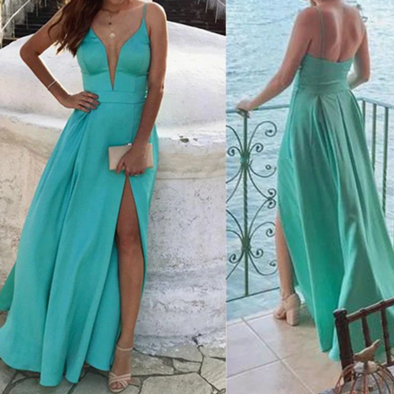 Sexy Split Satin Long Prom Dresses Deep V Neck Spaghetti Straps Backless Plus Size Evening Dresses Mint Green Party
Sexy Split Satin Long Prom Dresses Deep V Neck Spaghetti Straps Backless Plus Size Evening Dresses Mint Green Party