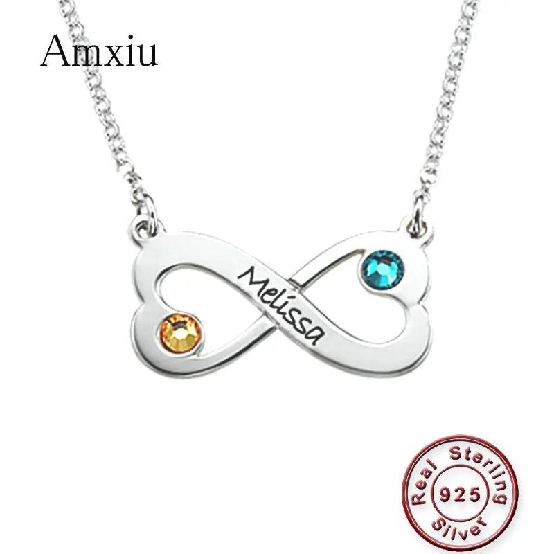 

Amxiu Personalized Bowknot Necklace Engrave Any Name Necklace with Birthstones Accessories Customize 925 Silver Zircons Jewelry