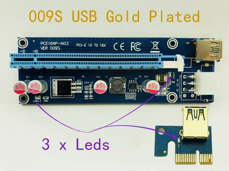 6pcs 009S Riser 3 LED Golden USB 3.0 PCI Express 1X 4x 8x 16x Riser Card SATA to 6pin Power Cable for BTC Miner Antminer Mining
6pcs 009S Riser 3 LED Golden USB 3.0 PCI Express 1X 4x 8x 16x Riser Card SATA to 6pin Power Cable for BTC Miner Antminer Mining