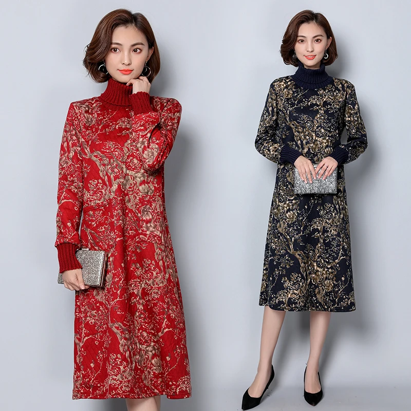 Autumn winter Vintage ethnic style Print Dresses loose cotton and linen thick dress Turtleneck dress female warm and long Dresse
Autumn winter Vintage ethnic style Print Dresses loose cotton and linen thick dress Turtleneck dress female warm and long Dresse