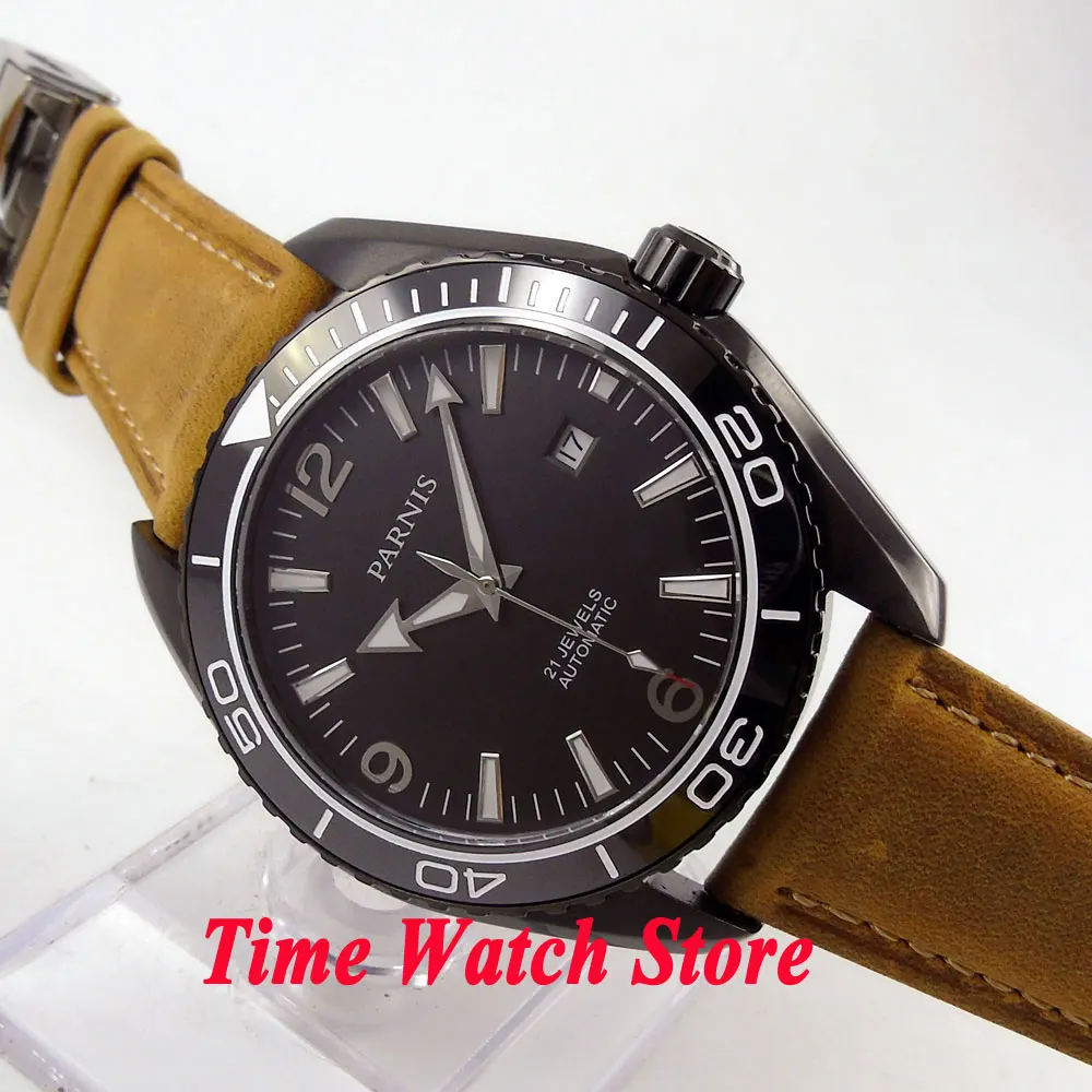 Parnis 45mm Miyota 21 jewels 5ATM Automatic Men's watch PVD case Sapphire Glass black dial luminous waterproof quality 305A
Parnis 45mm Miyota 21 jewels 5ATM Automatic Men's watch PVD case Sapphire Glass black dial luminous waterproof quality 305A
