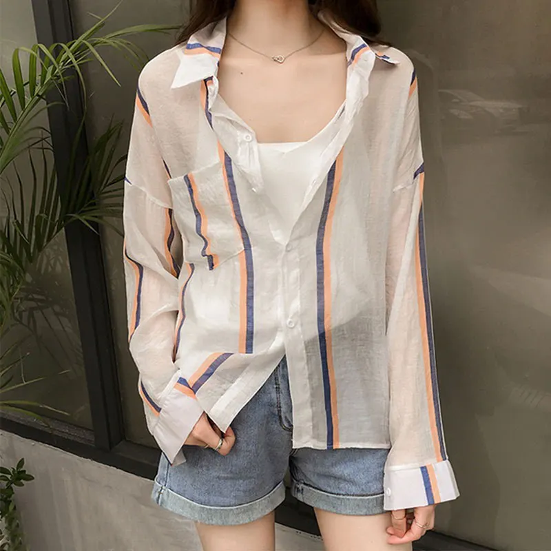 Women Striped Print Loose Shirts Blouses Summer Chiffon Blouse Long Sleeve Lapel Blouse
Women Striped Print Loose Shirts Blouses Summer Chiffon Blouse Long Sleeve Lapel Blouse