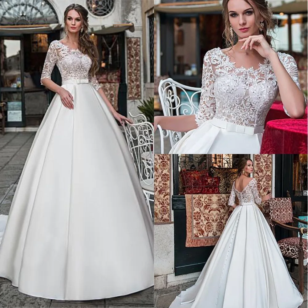 Exquisite Tulle & Satin Scoop Neckline See-through Bodice A-line Wedding Dress With Beaded Lace Appliques & Belt Bridal Gowns
Exquisite Tulle & Satin Scoop Neckline See-through Bodice A-line Wedding Dress With Beaded Lace Appliques & Belt Bridal Gowns
