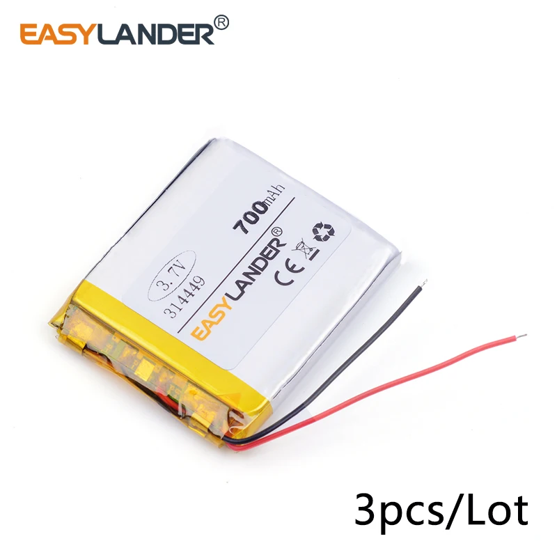 3pcs /Lot 3.7v lithium Li ion polymer rechargeable battery 314449 700mah MP4 PSP Digital Products
3pcs /Lot 3.7v lithium Li ion polymer rechargeable battery 314449 700mah MP4 PSP Digital Products