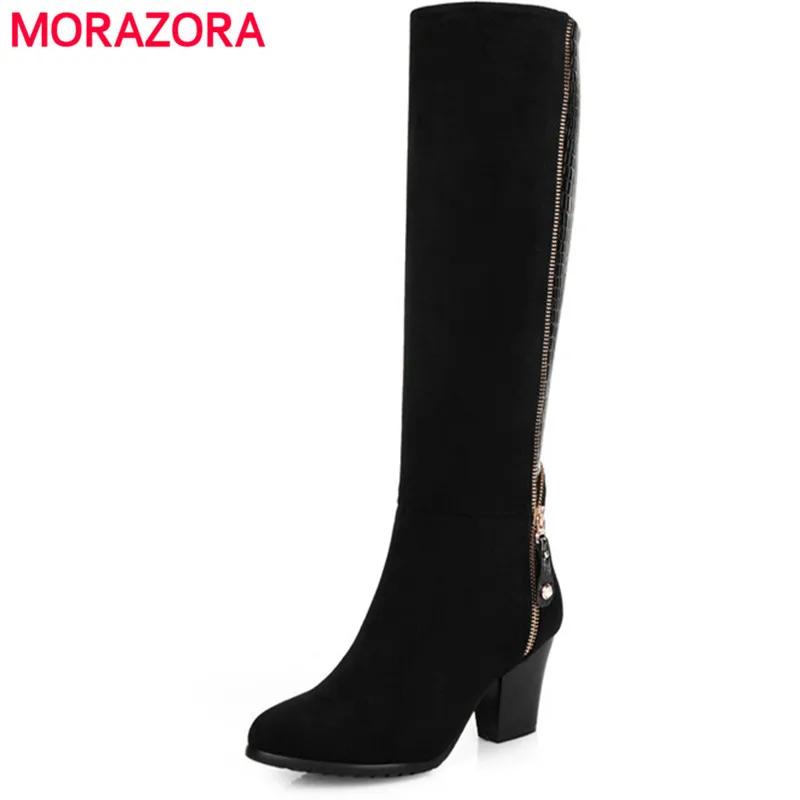 MORAZORA Kid suede knee high boots for women autumn winter long boots fashion punk womens boots black zip large size 34-45
MORAZORA Kid suede knee high boots for women autumn winter long boots fashion punk womens boots black zip large size 34-45