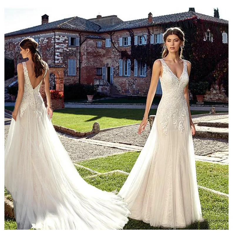 Double Shoulder V Neck Ivory Wedding Dresses 2019 White A line Floor Length Train Illusion bridal Dress Wedding GownS
Double Shoulder V Neck Ivory Wedding Dresses 2019 White A line Floor Length Train Illusion bridal Dress Wedding GownS