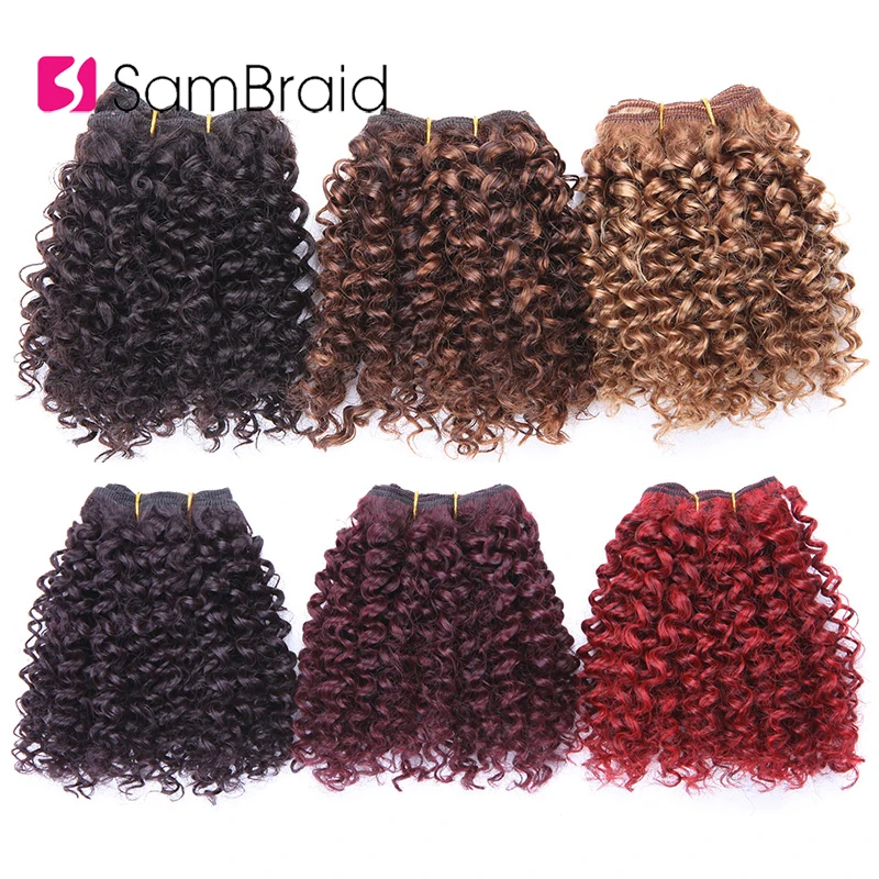 Короткие афро кудрявые пучки вьющихся волос синтетические волосы Wefts 3 пучка