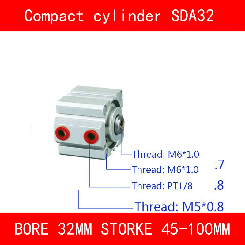 

CE ISO SDA32 Cylinder Compact Magnet SDA Series Bore 32mm Stroke 45-100mm Compact Air Cylinders Dual Action Air Pneumatic