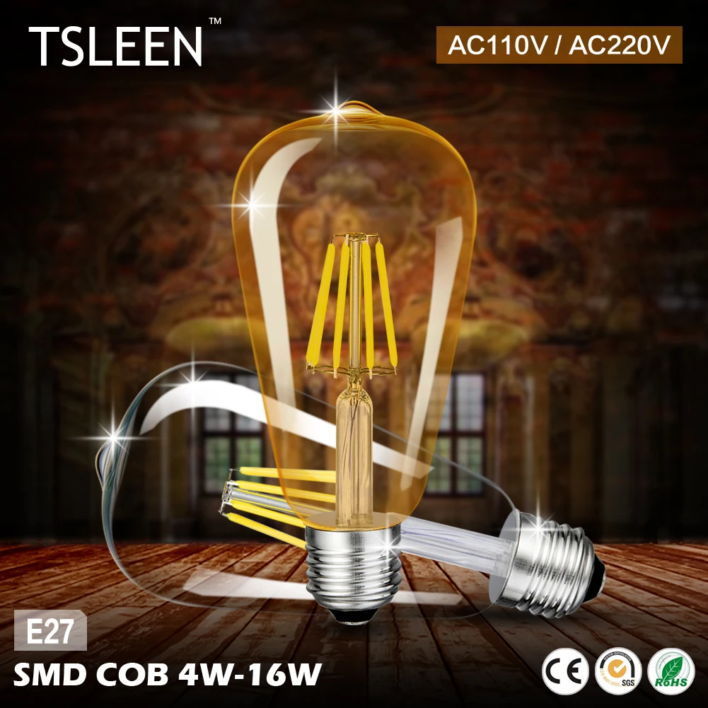 Cheap Edison LED Lamp 220V E27 ST64 LED Filament Light 110V Edison Bulbs Retro Glass Retro Candle Lighting Gold 4W 8W 12W 16W
Cheap Edison LED Lamp 220V E27 ST64 LED Filament Light 110V Edison Bulbs Retro Glass Retro Candle Lighting Gold 4W 8W 12W 16W