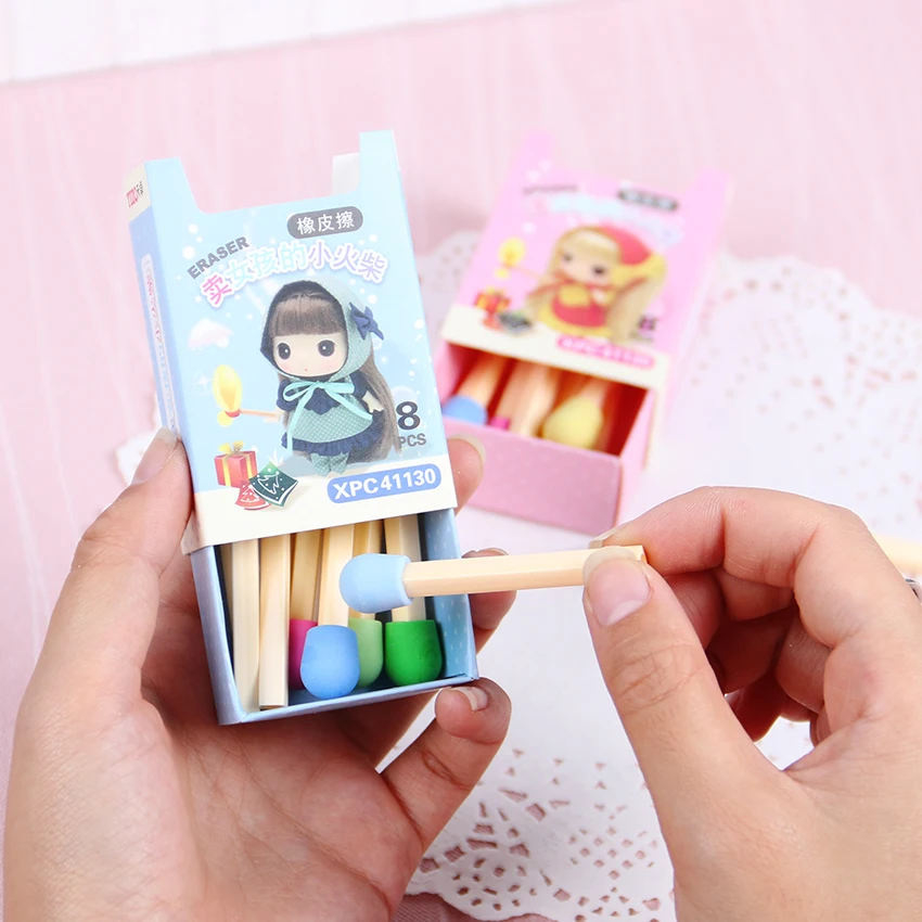 8 PCS/pack Cute Kawaii Matches Eraser Lovely Colored Eraser for Kids Students Kids Creative Item Gift 
8 PCS/pack Cute Kawaii Matches Eraser Lovely Colored Eraser for Kids Students Kids Creative Item Gift