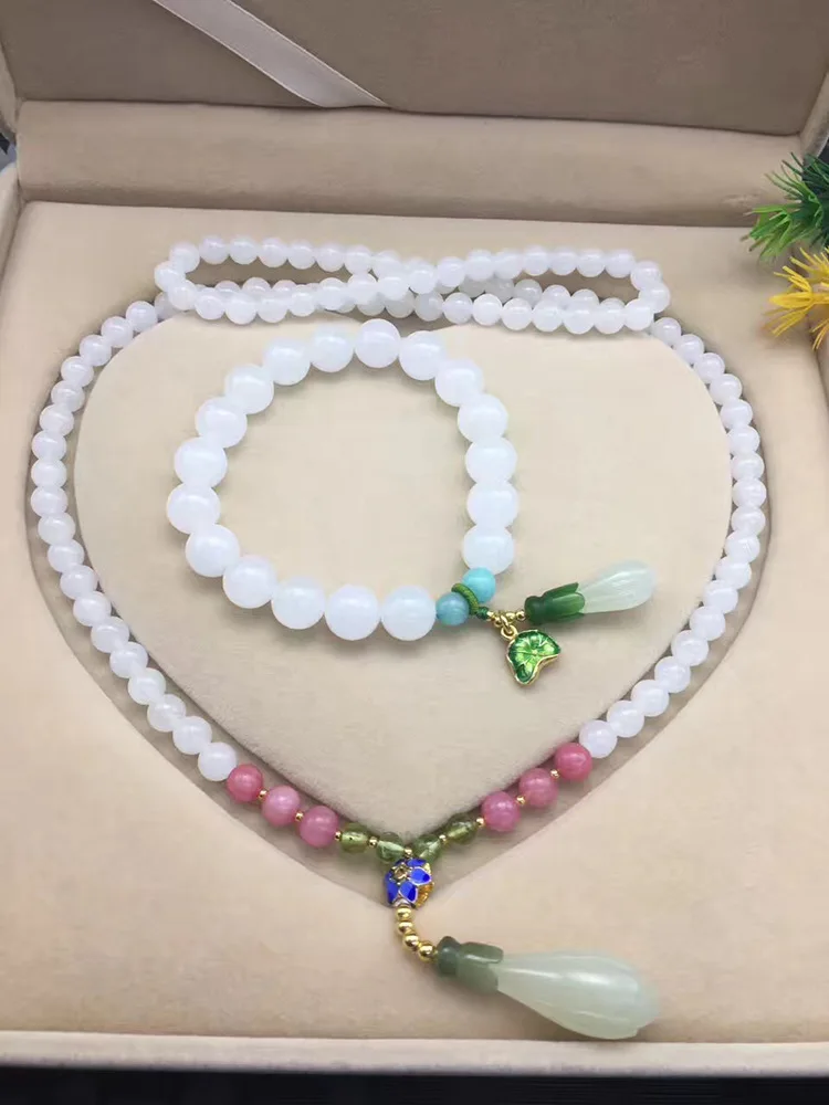 Zheru Jewelry Solo Pure Natural Hetian White Jade 6mm Bead Necklace 12mm Lotus Bracelet Noble Set Gift Certificate
Zheru Jewelry Solo Pure Natural Hetian White Jade 6mm Bead Necklace 12mm Lotus Bracelet Noble Set Gift Certificate