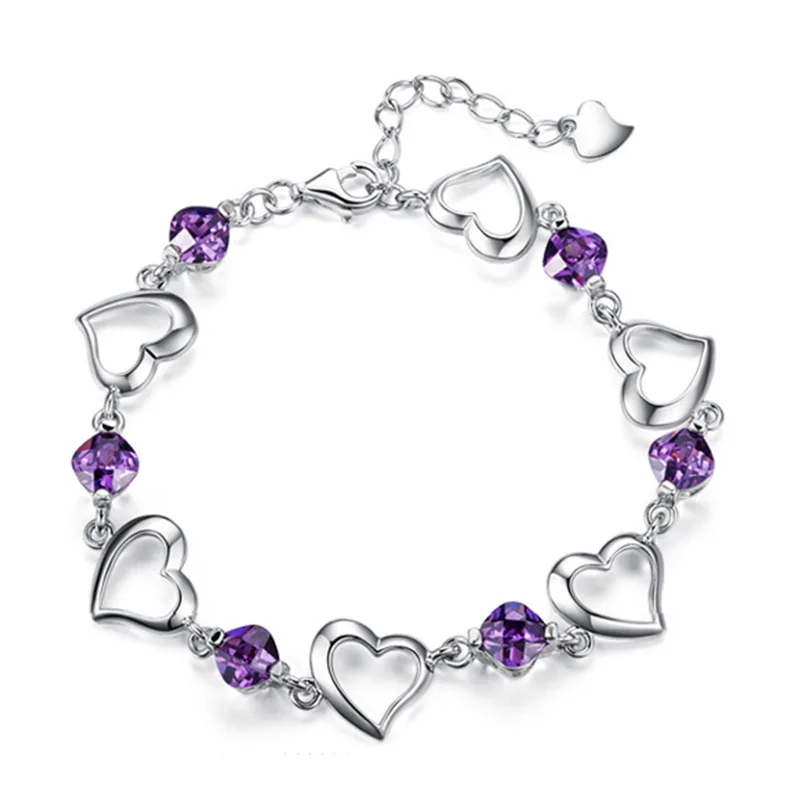925 sterling silver romantic love heart purple crystal ladies jewelry no fade bracelet wholesale drop shipping
925 sterling silver romantic love heart purple crystal ladies jewelry no fade bracelet wholesale drop shipping