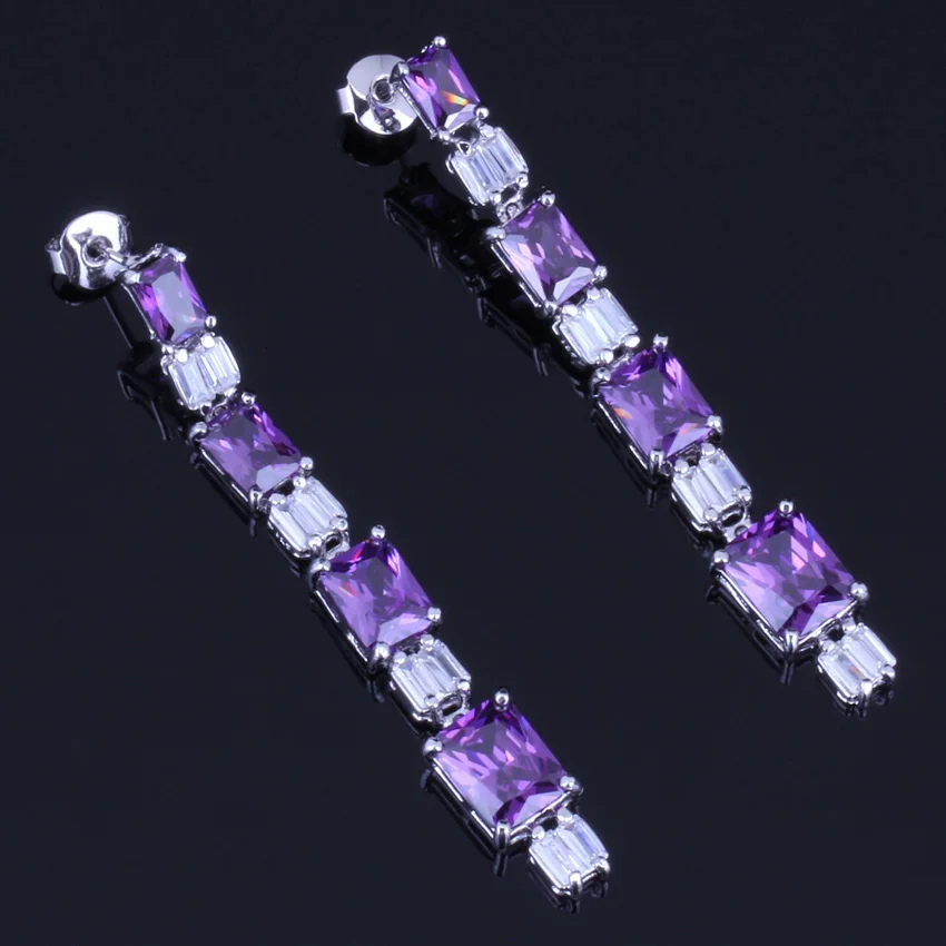 Lovely Rectangle Purple Cubic Zirconia White CZ Silver Plated Drop Dangle Earrings V0201
Lovely Rectangle Purple Cubic Zirconia White CZ Silver Plated Drop Dangle Earrings V0201