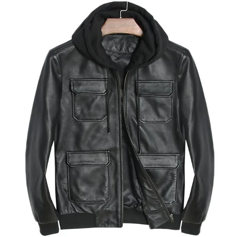Genuine Leather Jacket Hoodie Men Motorcycle Real Sheepskin For Men Vintage Winter Spring Hooded Casual Black Slim Fit Coats Top
Genuine Leather Jacket Hoodie Men Motorcycle Real Sheepskin For Men Vintage Winter Spring Hooded Casual Black Slim Fit Coats Top