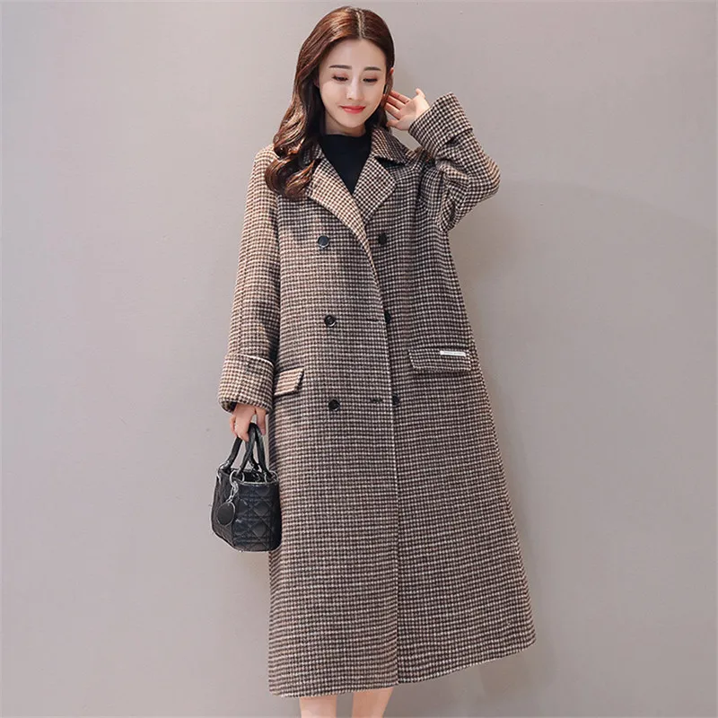 Women Outerwear 2018 Winter New Long Double-Breasted Female Woolen Coat Thousand Birds Lattice Over Knee Lady Woolen Coat Cw567
Women Outerwear 2018 Winter New Long Double-Breasted Female Woolen Coat Thousand Birds Lattice Over Knee Lady Woolen Coat Cw567