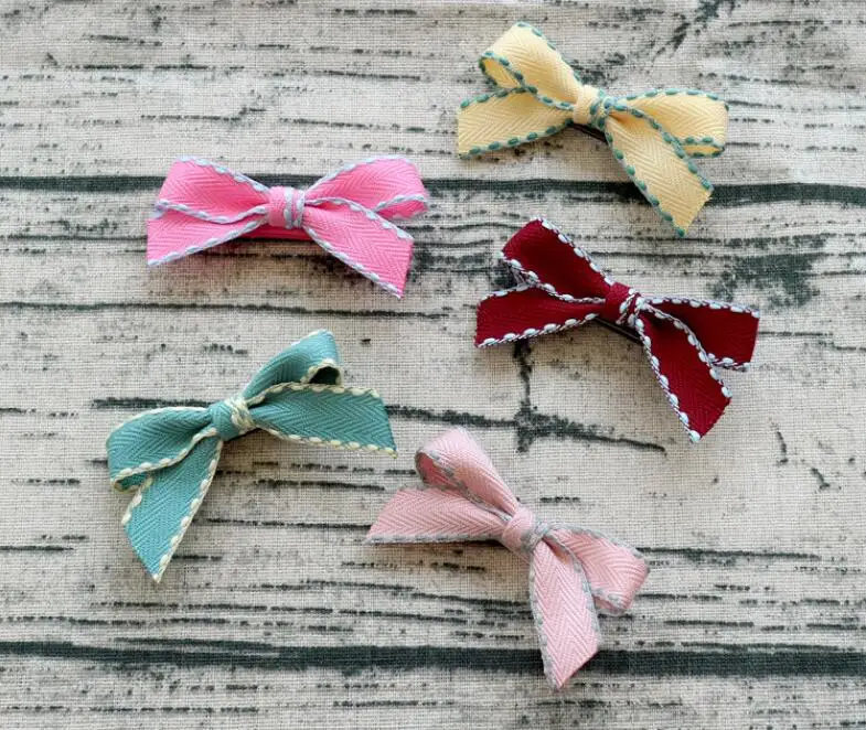 New Coming Back To School Hair Bow Clips , Fabric Bow Hair Clips, School girl Hair Accessories 60pcs/lot
