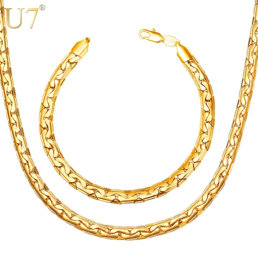 U7 New Snake Chain Bracelet Necklace Set For Men Gift Wholesale Trendy African Dubai Gold Color Jewelry Sets S1014
U7 New Snake Chain Bracelet Necklace Set For Men Gift Wholesale Trendy African Dubai Gold Color Jewelry Sets S1014