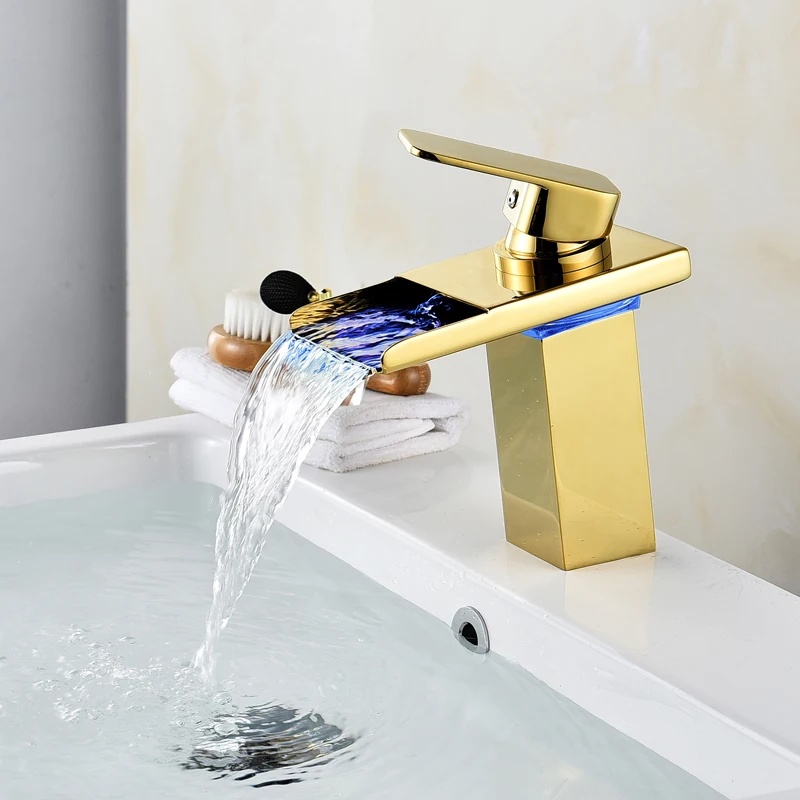 Square LED Faucet LED Bathroom Basin Faucet Brass Gold/Rose Gold LED Waterfall Taps Water Power Basin Led Tap Mixer Torneira
Square LED Faucet LED Bathroom Basin Faucet Brass Gold/Rose Gold LED Waterfall Taps Water Power Basin Led Tap Mixer Torneira