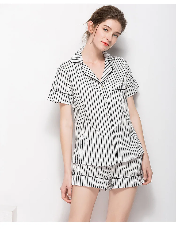 Fdfklak 2018 Summer Black/White Striped 100% Cotton Pajama Set Womens Summer Pajamas Short Sleeve Pyjamas Women Pijama Sexy Q990
Fdfklak 2018 Summer Black/White Striped 100% Cotton Pajama Set Womens Summer Pajamas Short Sleeve Pyjamas Women Pijama Sexy Q990