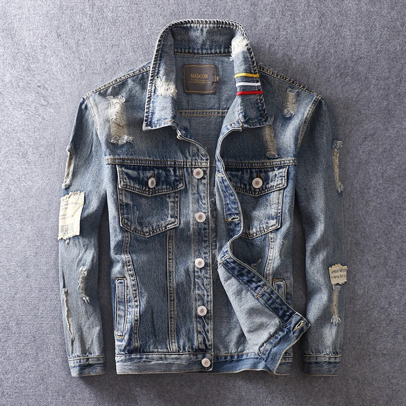 Fashion Streetwear Men Jacket Retro Blue Destroy Ripped Denim Jacket Men Coat Tiger Embroidery Stripe Hip Hop Jean Jacket Hombre
Fashion Streetwear Men Jacket Retro Blue Destroy Ripped Denim Jacket Men Coat Tiger Embroidery Stripe Hip Hop Jean Jacket Hombre