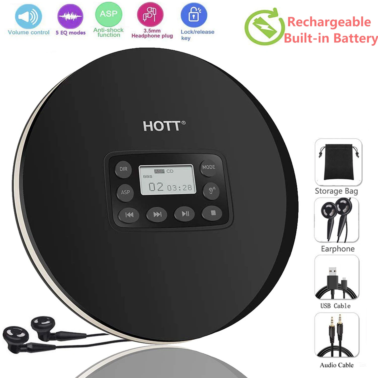 Портативный мини CD-проигрыватель HOTT с перезаряжаемой встроенной батареей, Компактный Дисковый проигрыватель с ЖК-дисплеем, функция защиты ...
Портативный мини CD-проигрыватель HOTT с перезаряжаемой встроенной батареей, Компактный Дисковый проигрыватель с ЖК-дисплеем, функция защиты ...
