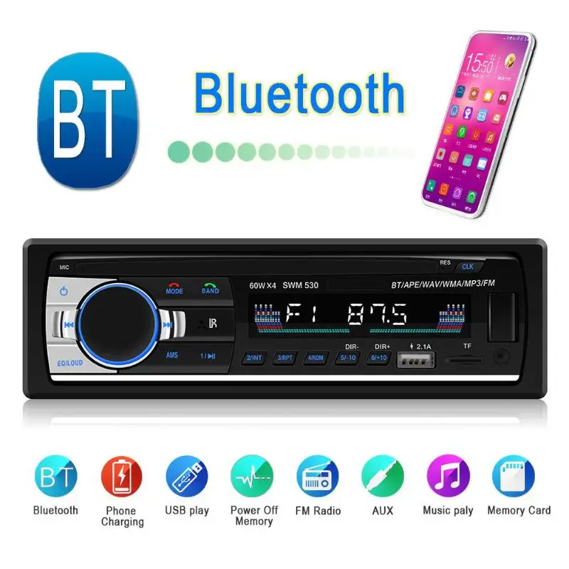 

Car Electronics Video Players SWM 530 LCD Screen Bluetooth 4.0 Stereo MP3 Audio Player FM Radio U Disk AUX RCA Output