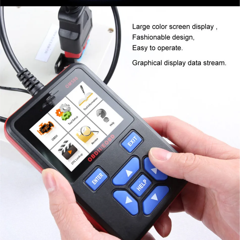 OM580 OBD2 Automotive Diagnostic Tester In English Average Fuel Multilingual Menu Options and Code Definitions
OM580 OBD2 Automotive Diagnostic Tester In English Average Fuel Multilingual Menu Options and Code Definitions