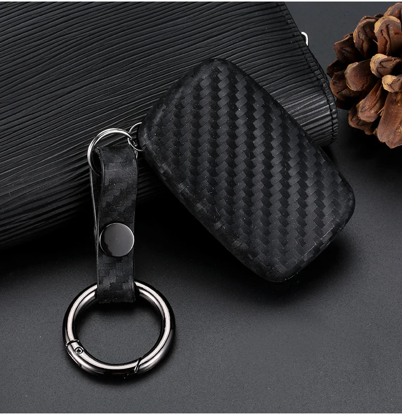 WFMJ Black Carbon Fiber Silicone 5 Buttons Smart Key Chain Cover Case for Land Rover LR4 Range Sport Evoque Discovery LR2 | Автомобили и
