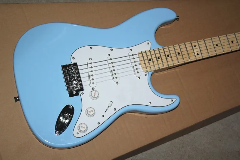 Blue electric guitar and SSS pickup, White Pickguard, chrome hardware provide customized,
Blue electric guitar and SSS pickup, White Pickguard, chrome hardware provide customized,