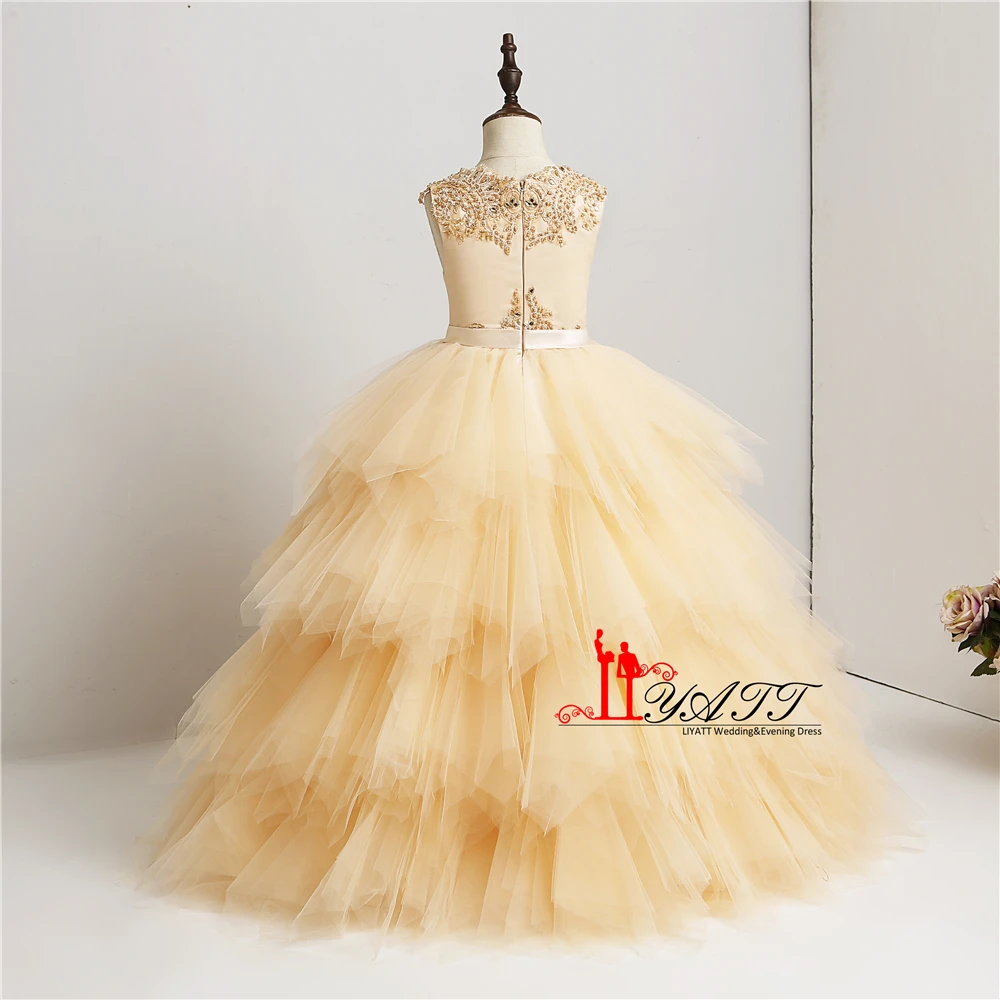 2018 кружевное элегантное милое маленькое Пышное Платье с золотым жемчугом платье