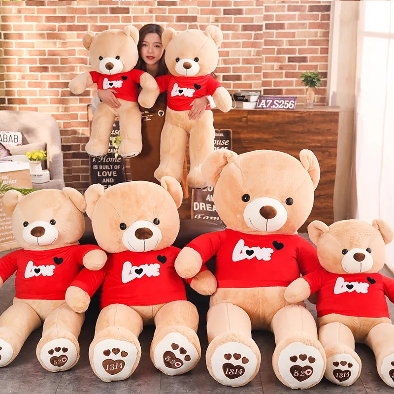 70/90 Cm Big Size Soft Love Wearing Bear Plush Toys Stuffed Plush Animals Soft Bear Toy For Valentine's Day