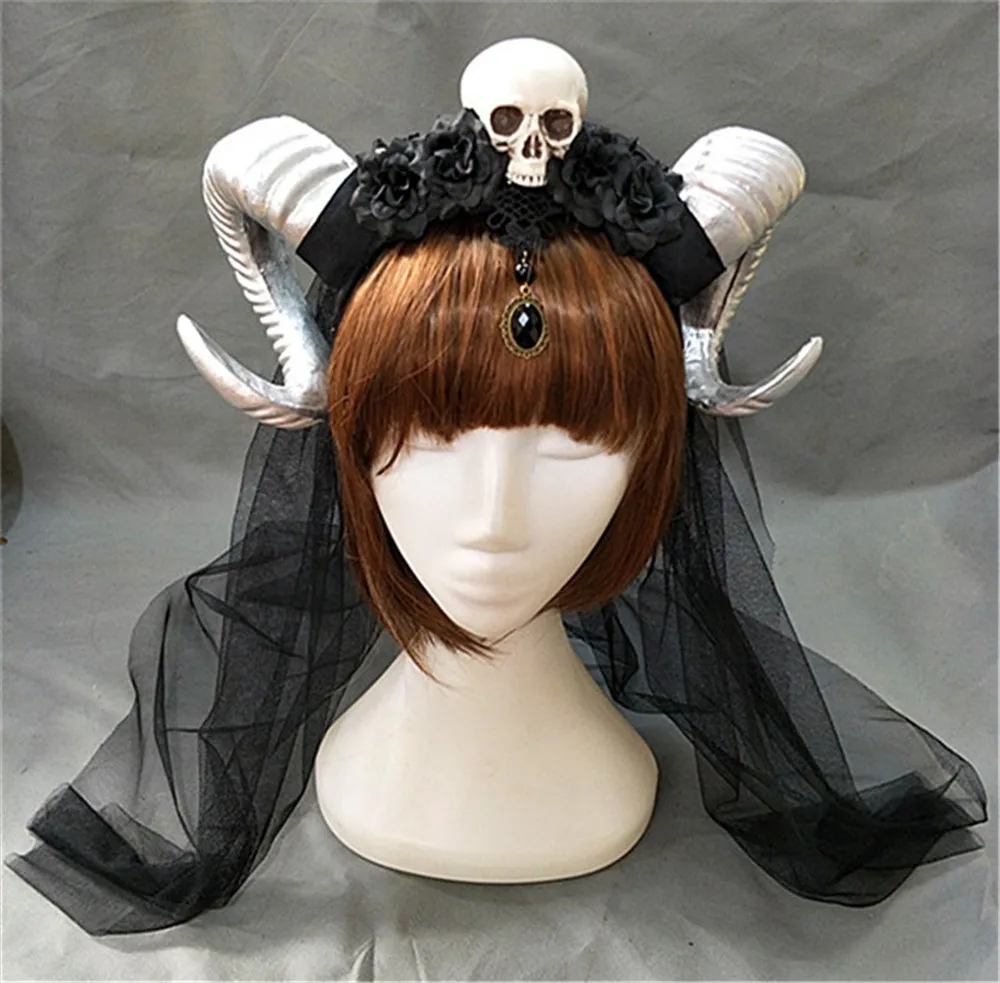 Хэллоуин Пурим карнавал рога голова Скелет кружево повязка на голову аксессуары