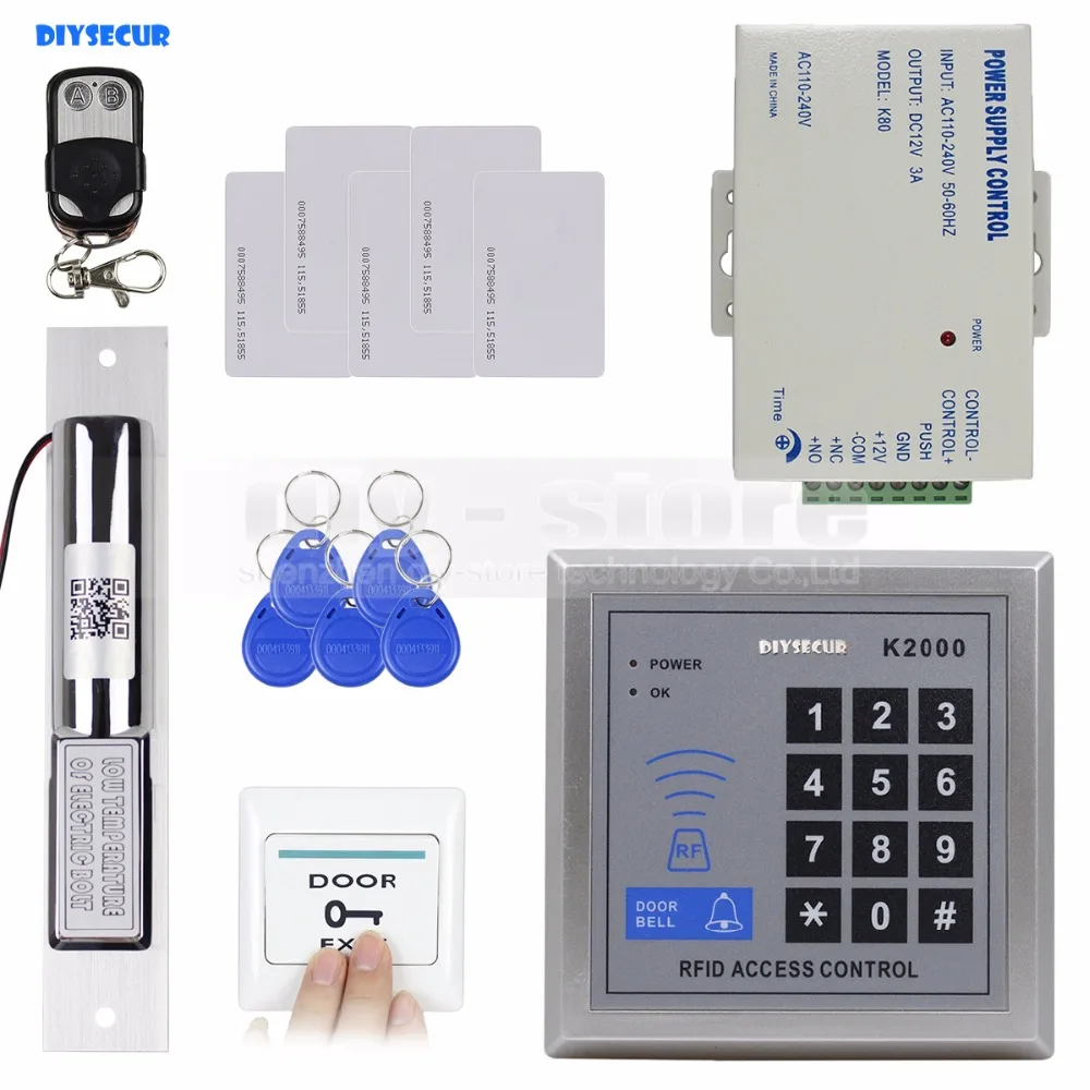 DIYSECUR DIY Full Kit Set RFID Keypad Access Control System + Electric Drop Bolt Lock + Remote Control K2000
DIYSECUR DIY Full Kit Set RFID Keypad Access Control System + Electric Drop Bolt Lock + Remote Control K2000