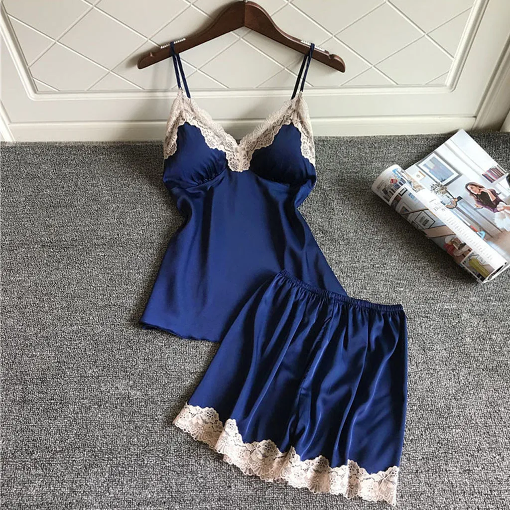 Women's Sleepwear Sexy Satin Pajama Set White Lace V-Neck Pyjamas Sleeveless Cute Cami Top and Shorts
Women's Sleepwear Sexy Satin Pajama Set White Lace V-Neck Pyjamas Sleeveless Cute Cami Top and Shorts