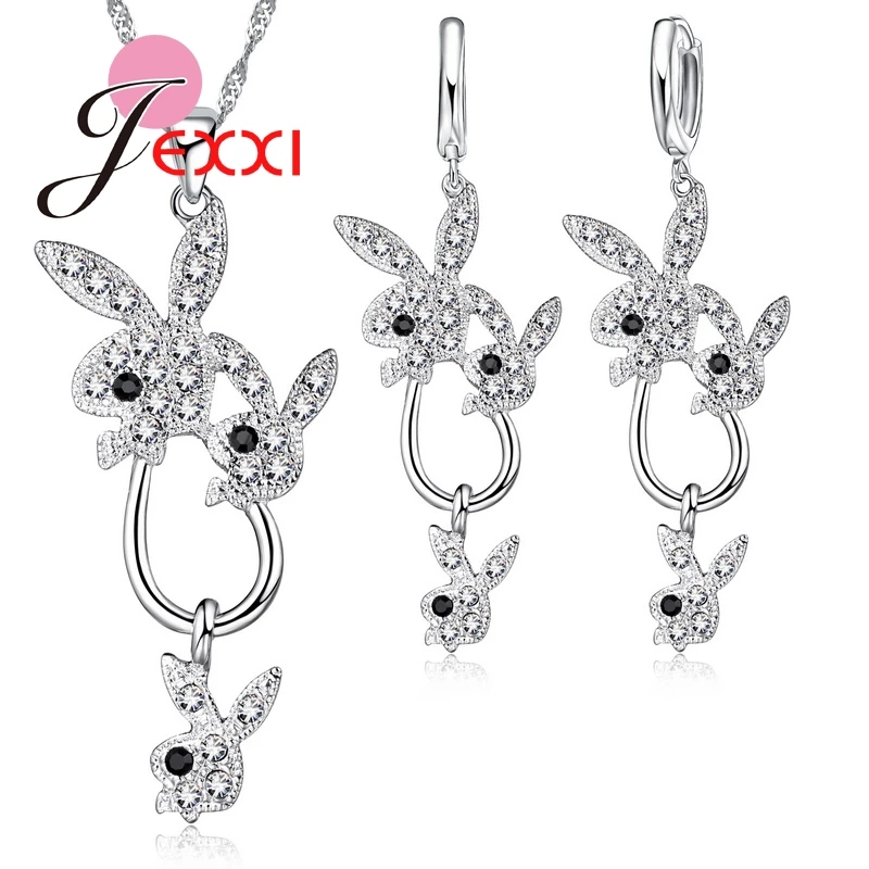 2PCS/SET Women Cubic Zircon Jewelry Sets Crystal 925 Sterling Silver Chain Cartoon Rabbit Pendant Necklace Earrings Set
2PCS/SET Women Cubic Zircon Jewelry Sets Crystal 925 Sterling Silver Chain Cartoon Rabbit Pendant Necklace Earrings Set