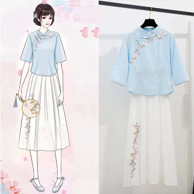 Chinese Literature And Art Embroidery Posed Long Skirt Suit Collar Cotton Shirt Flowers Top Outfit Vestidos China Fashion
Chinese Literature And Art Embroidery Posed Long Skirt Suit Collar Cotton Shirt Flowers Top Outfit Vestidos China Fashion