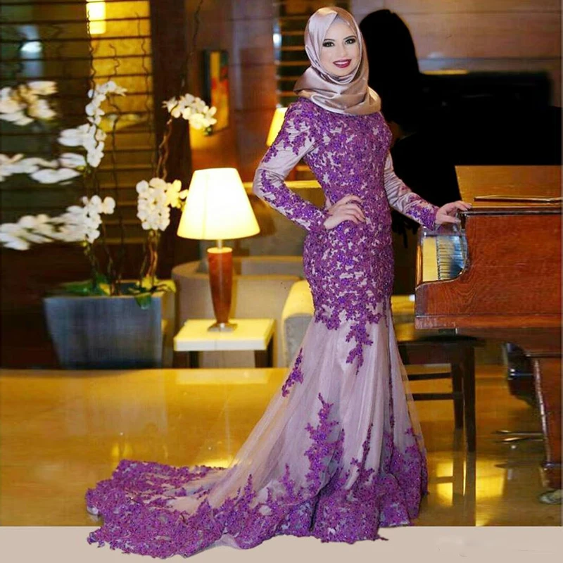 Purple Mermaid Long Sleeve Evening Dress Dubai Abaya Kaftan Robe De Soiree Lace Applique Formal Party Dress Custom Made
Purple Mermaid Long Sleeve Evening Dress Dubai Abaya Kaftan Robe De Soiree Lace Applique Formal Party Dress Custom Made